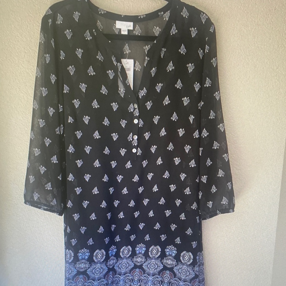 J. Jill Black Tunic with Blue Floral Border